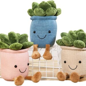 3-Pack Succulent Potted Plant Plush Set Pink White Blue
