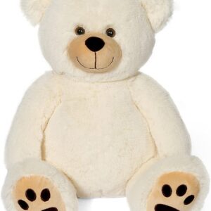 20-Inch Beige Teddy Bear with Footprints Plush