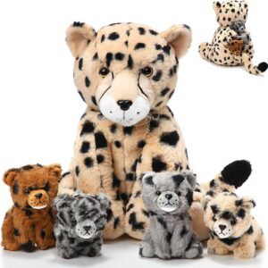 Sitting Style Cheetah Family Plush Set with 4 Cubs